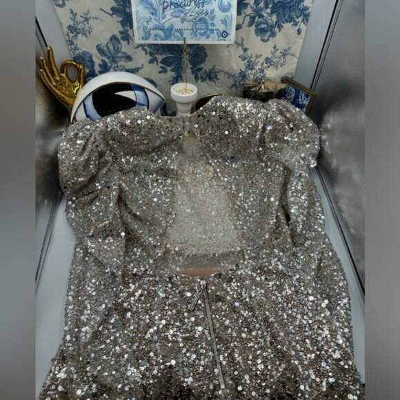🆕 BRONX & BANCO 🧿 NWOT Tessa Silver Sequin Mini Dress, Sz L US 8 - Picture 15 of 15